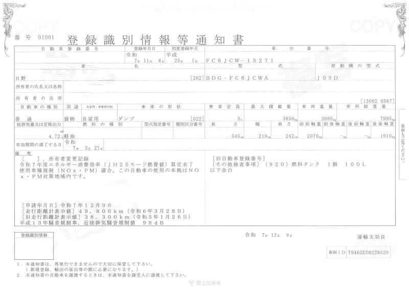 日野レンジャー : 4t　深ダンプ　ステン天蓋付